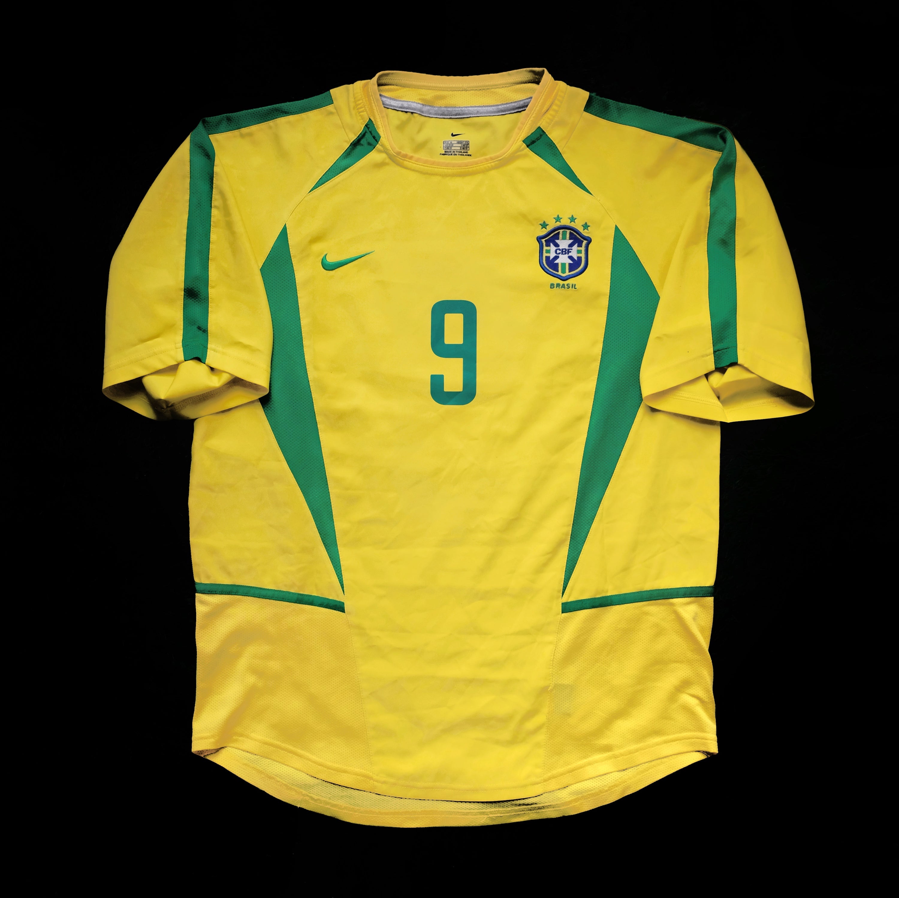2002 Brazil #9 RONALDO Home Jersey (M)